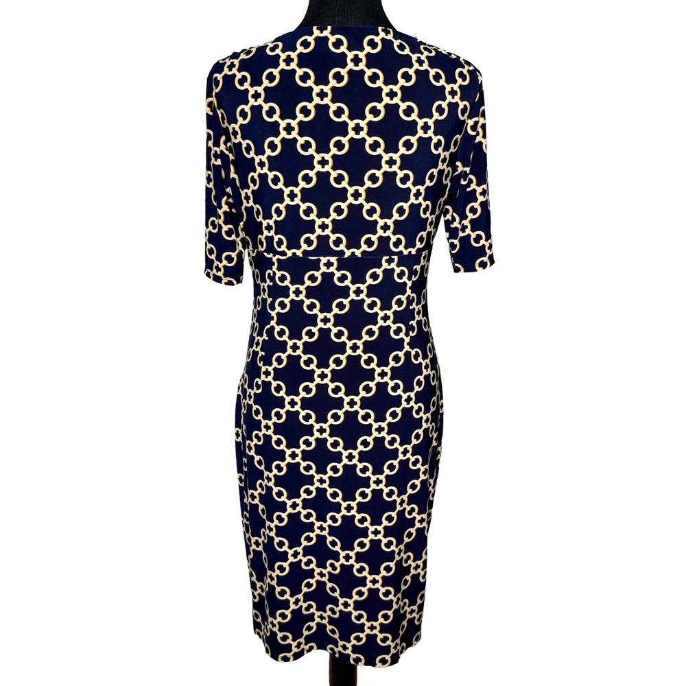 Lauren Ralph Lauren Wrap Dress Navy Blue Gold Chains 10 Classic Preppy Stretch - Picture 4 of 12